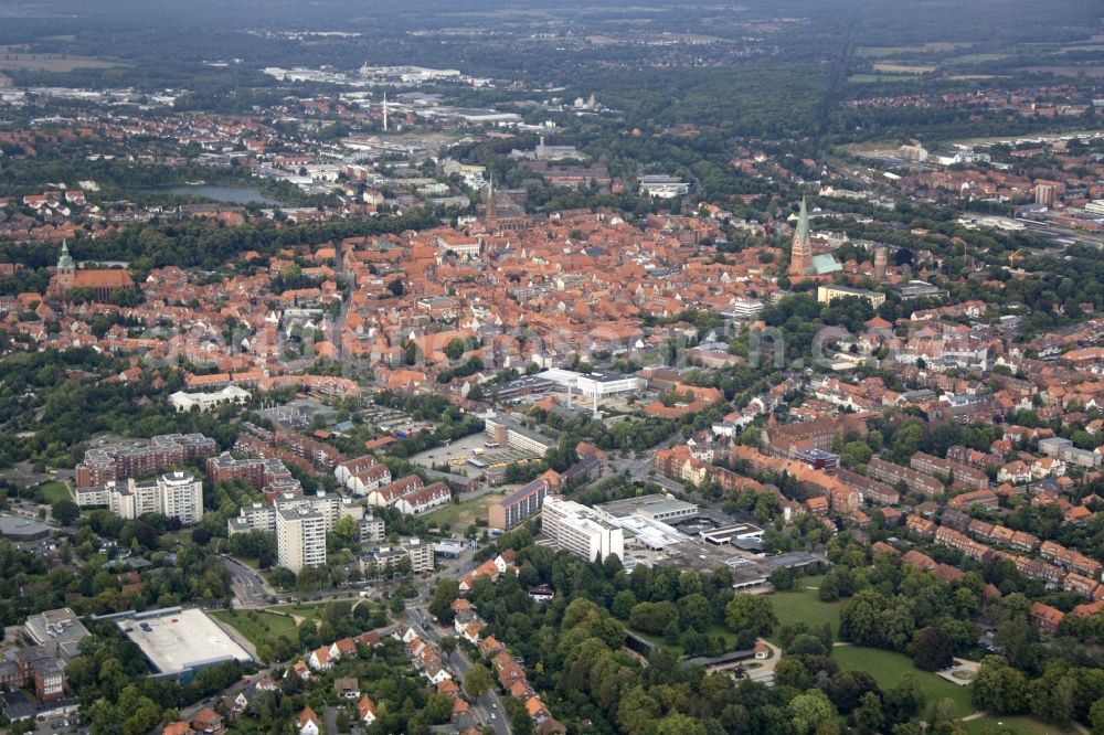 Aerial image Lüneburg - City view of Lüneburg with the Church of St. John, St. Nicholas Church and St. Michael's Church. Lüneburg is the third largest city in the central state of Lower Saxony