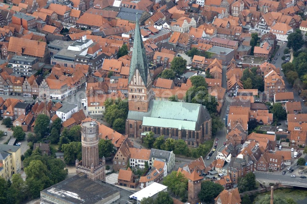 Aerial photograph Lüneburg - City view of Lüneburg with the Church of St. John and the water tower. Lüneburg is the third largest city in the central state of Lower Saxony