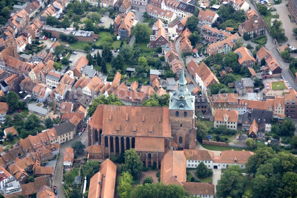 Lüneburg from the bird's eye view: City view of Lüneburg with the St. Michael's Church. Lüneburg is the third largest city in the central state of Lower Saxony