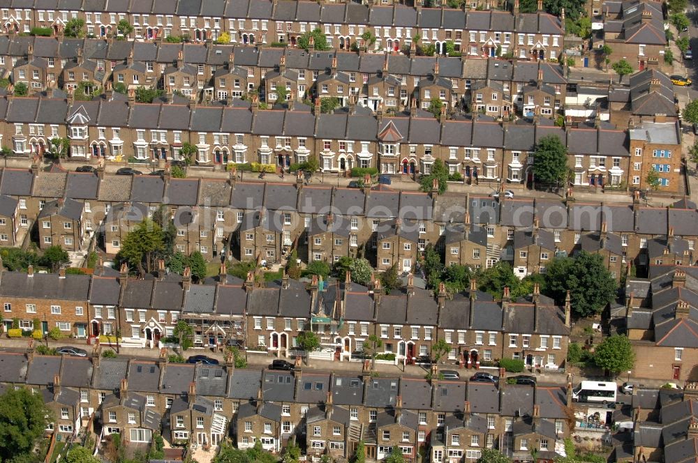 London from above - LONDON 20/06/2012 by the London cityscape row-house residential neighborhood in Stonebridge. The typical British house's series settlements emerged in the 70s