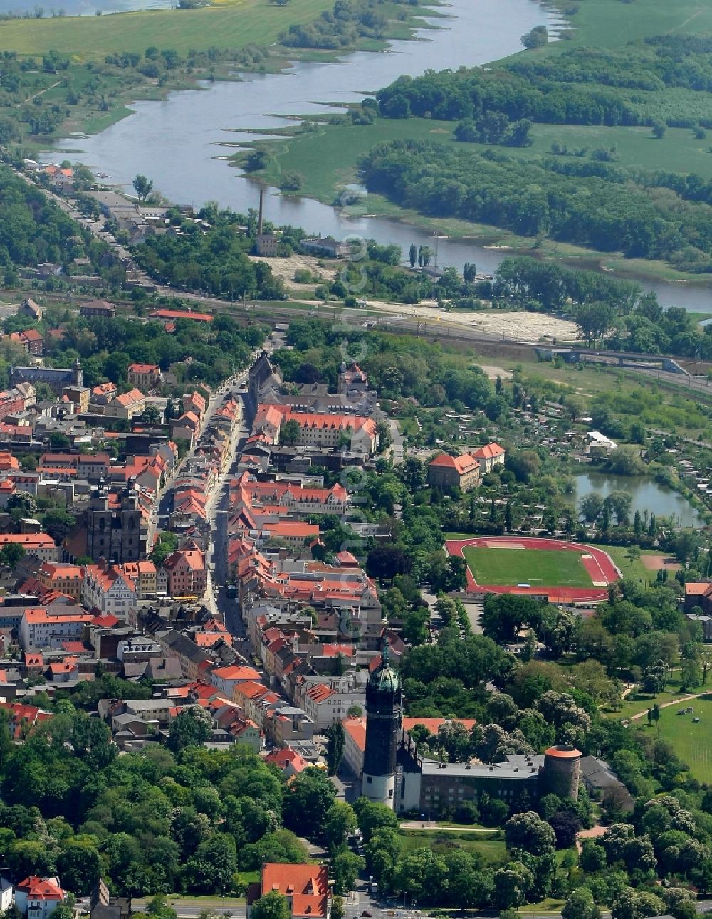 Aerial photograph Lutherstadt Wittenberg - City view of Lutherstadt Wittenberg on the river Elbe in the state Saxony-Anhalt