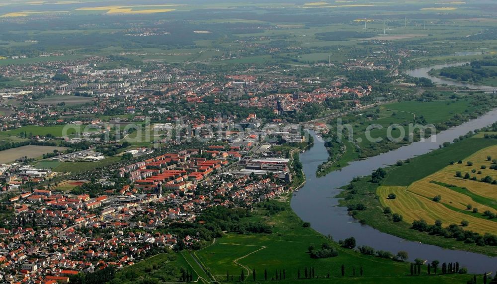 Lutherstadt Wittenberg from above - City view of Lutherstadt Wittenberg on the river Elbe in the state Saxony-Anhalt