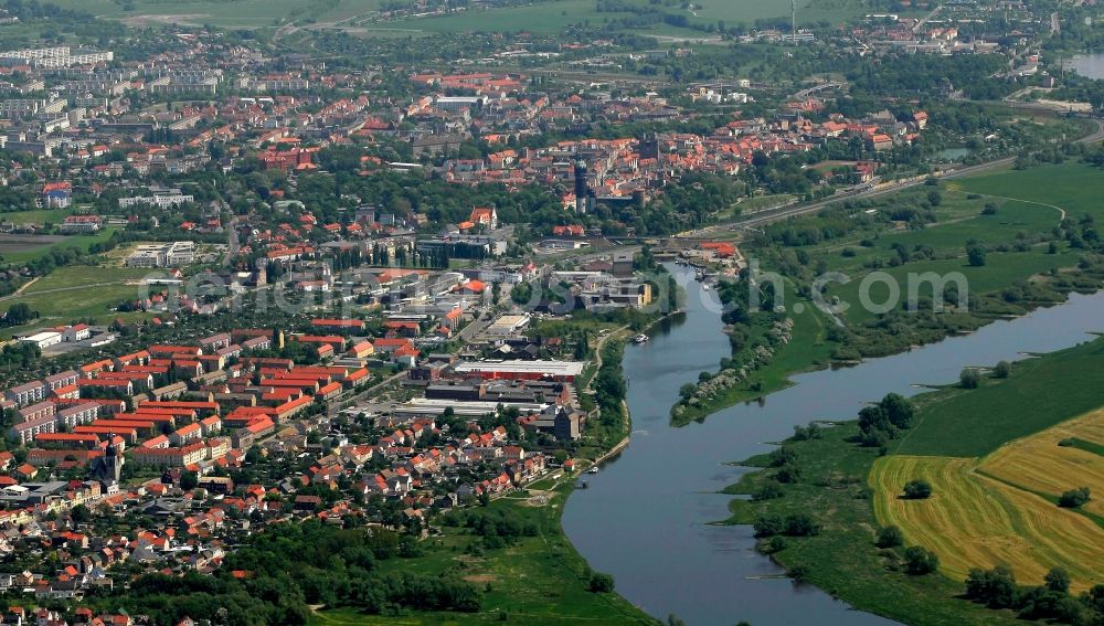 Aerial image Lutherstadt Wittenberg - City view of Lutherstadt Wittenberg on the river Elbe in the state Saxony-Anhalt