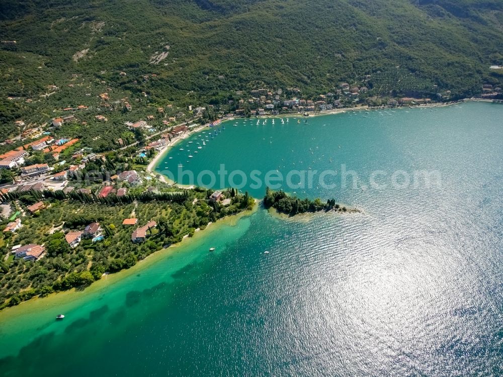 Malcesine from above - City view of Malcesine with a lot of hotels at the Garda sea in Veneto, Italy