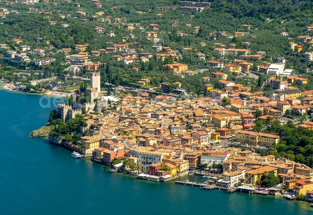 Aerial photograph Malcesine - City view of Malcesine with the castle Castello di Malcesine at the Garda sea in Veneto, Italy