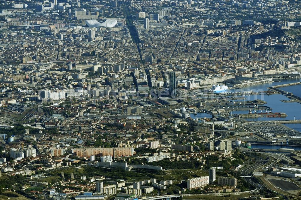 Aerial image Marseille - Cityscape of the city area of Marseille in Provence-Alpes-Cote d'Azur, France