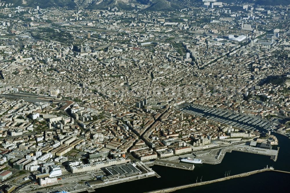 Marseille from the bird's eye view: Cityscape of the city area of Marseille in Provence-Alpes-Cote d'Azur, France