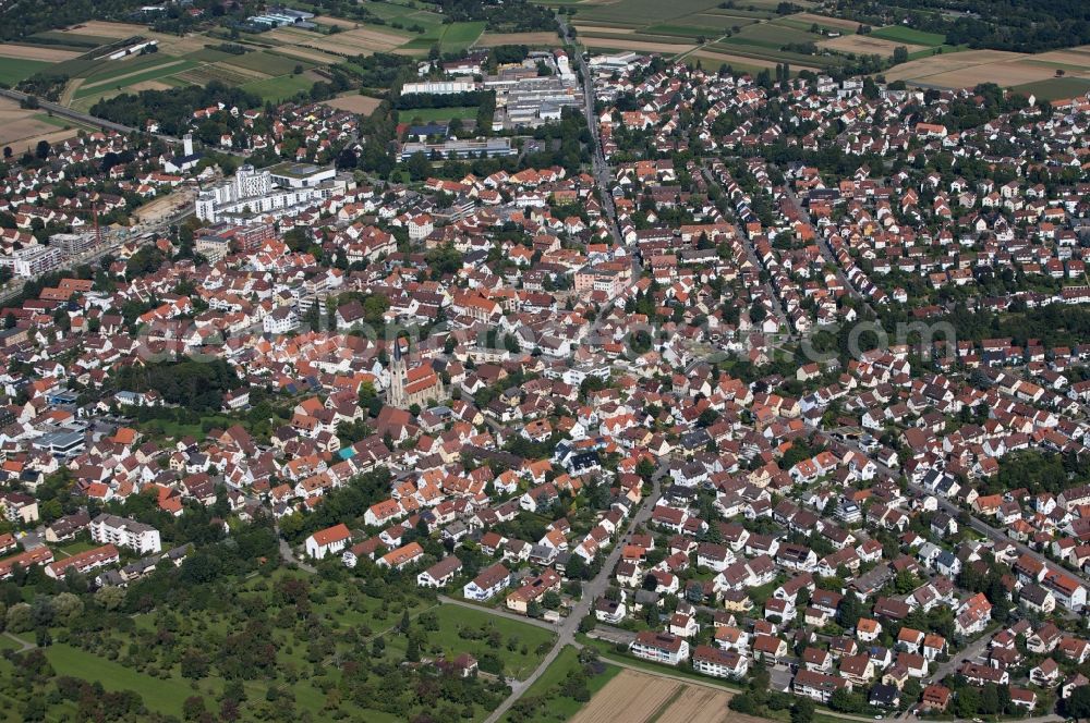 Stuttgart from the bird's eye view: Moehringen is a borough south of Stuttgart, in the state Baden-Wuerttemberg. The cityscape is characterized by small single- and multi-family houses