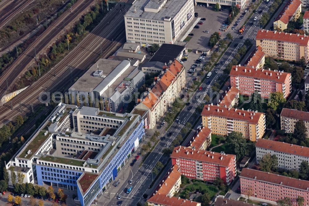 Aerial photograph München - Mixing of residential and commercial settlements in Munich Laim in the state Bavaria, Germany