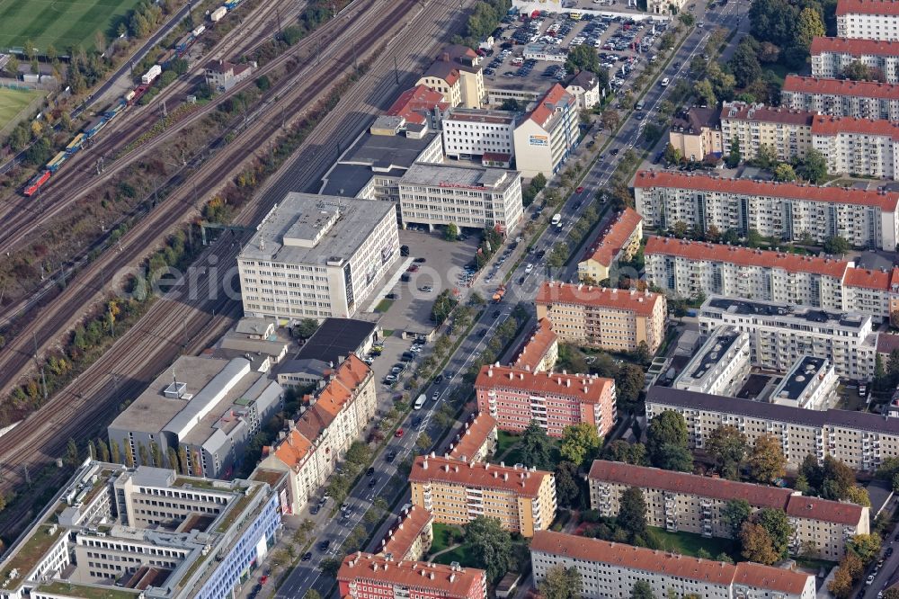 München from above - Mixing of residential and commercial settlements in Munich Laim in the state Bavaria, Germany