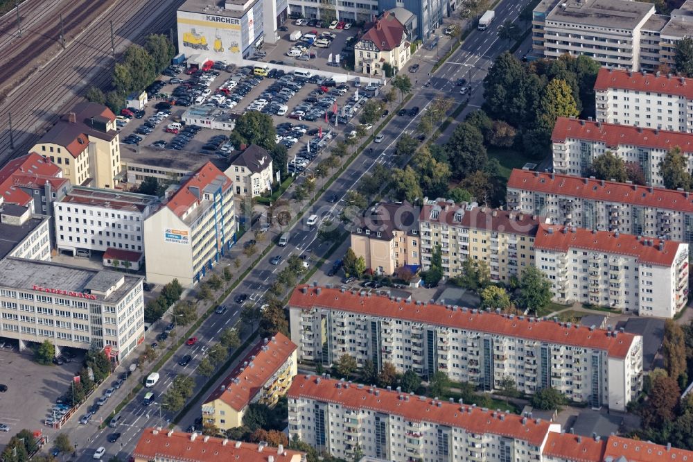 München from the bird's eye view: Mixing of residential and commercial settlements in Munich Laim in the state Bavaria, Germany