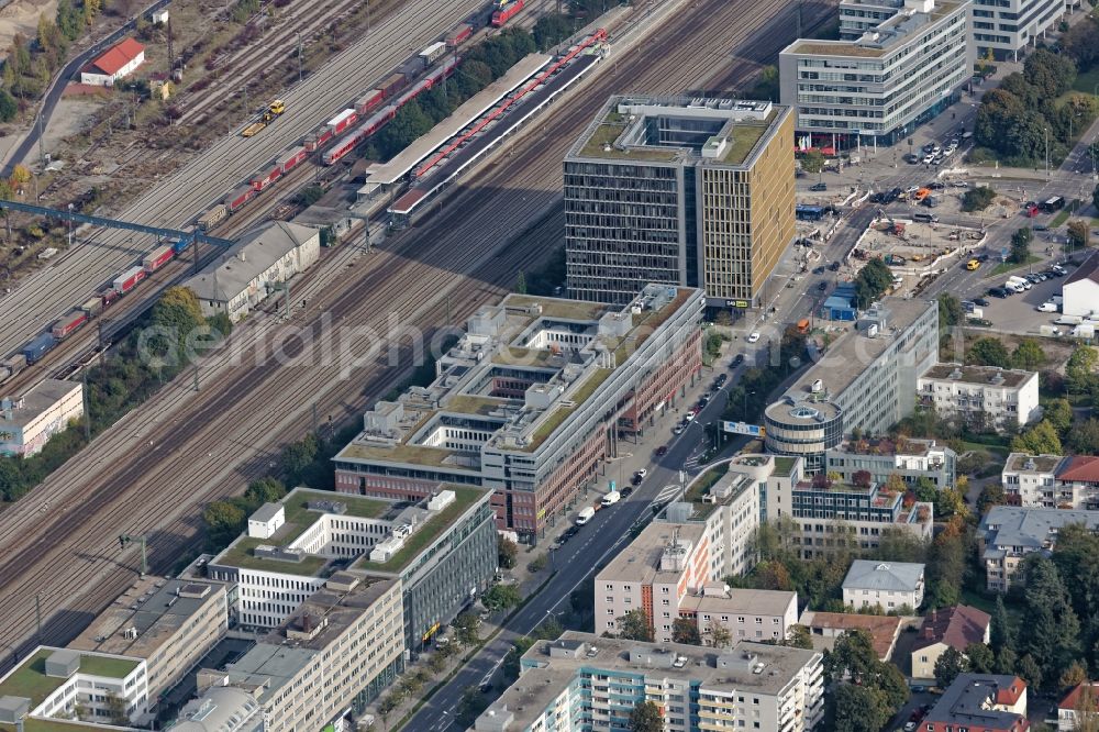 Aerial photograph München - Mixing of residential and commercial settlements in Munich Laim in the state Bavaria, Germany