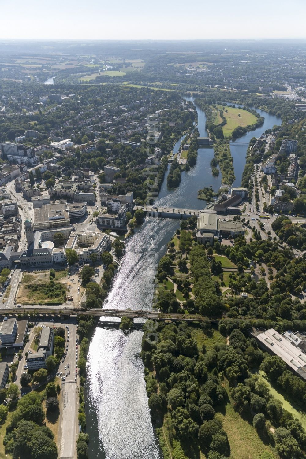 Aerial image Mülheim an der Ruhr - Cityscape of Mülheim on the River Ruhr in North Rhine-Westphalia