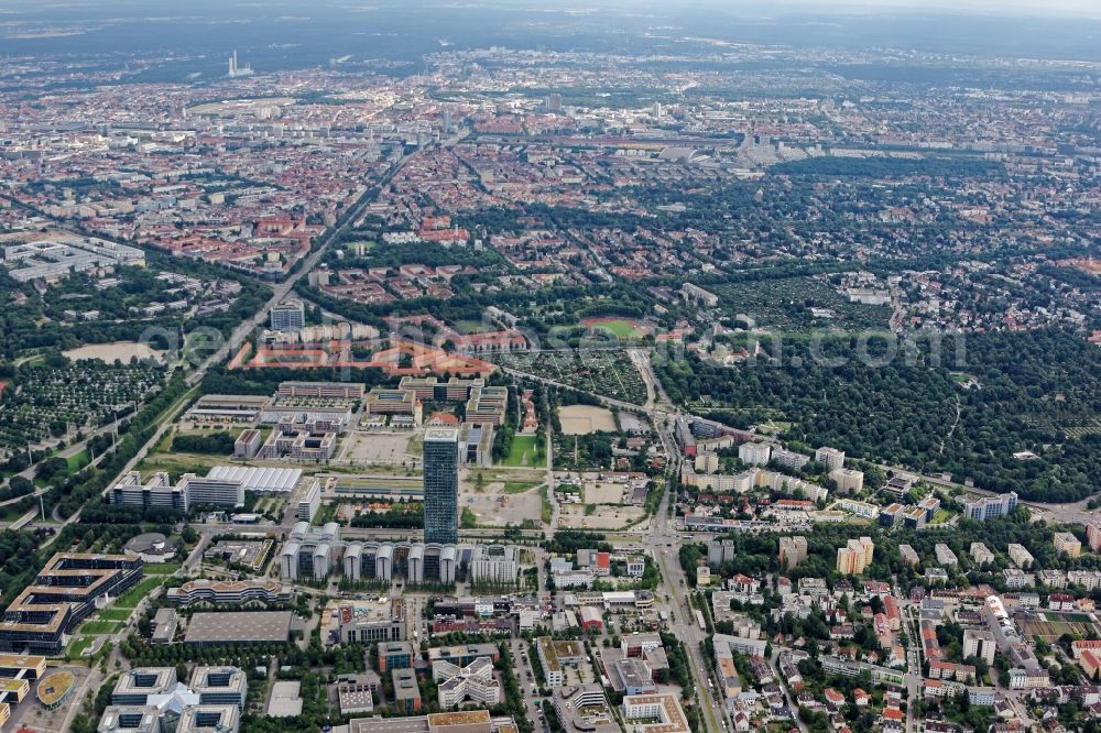 Aerial image München - City view of the city area of Moosach in Munich in the state Bavaria, Germany