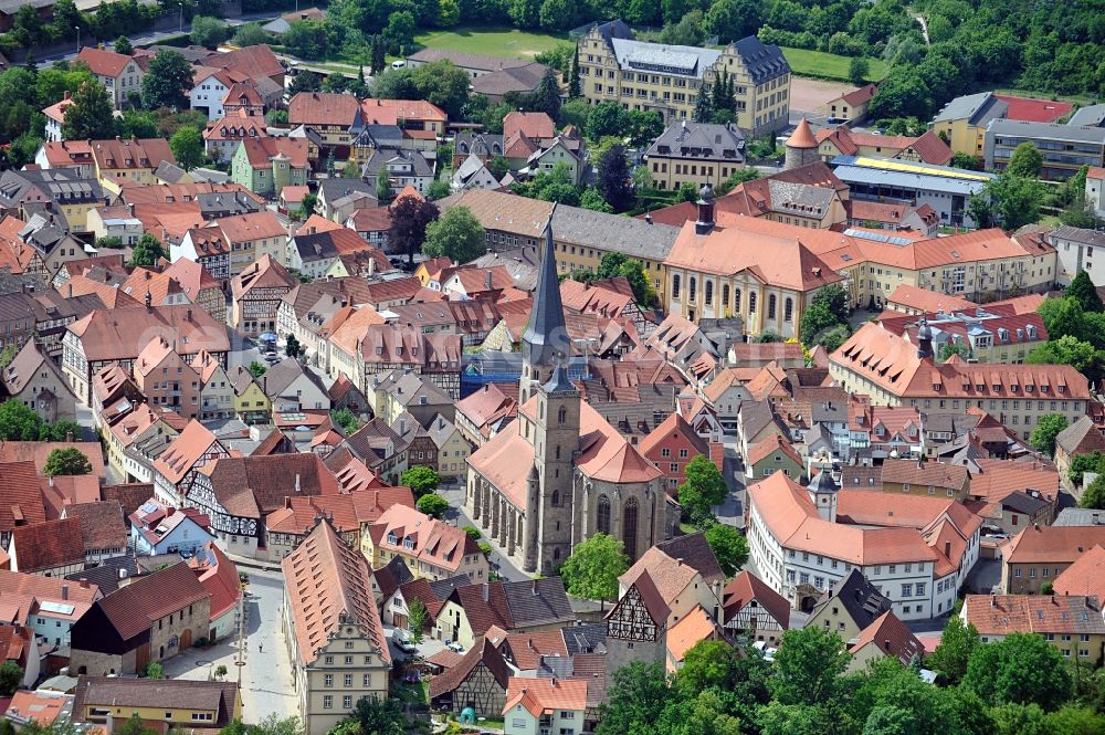 Münnerstadt from the bird's eye view: Cityscape of Münnerstadt in Bavaria
