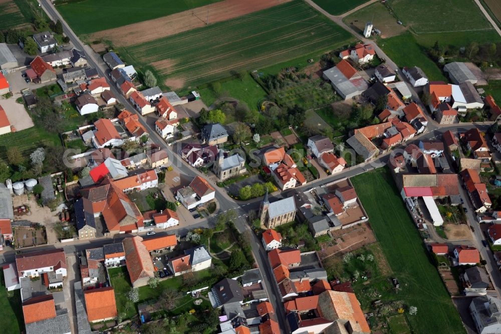 Aerial image Nack - City view of Nack, a locality in the district Alzey-Worms in the state of Rhineland-Palatinate. The village belongs to the municipality of Alzey-Land