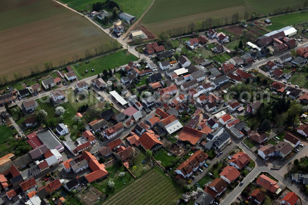 Nack from above - City view of Nack, a locality in the district Alzey-Worms in the state of Rhineland-Palatinate. The village belongs to the municipality of Alzey-Land