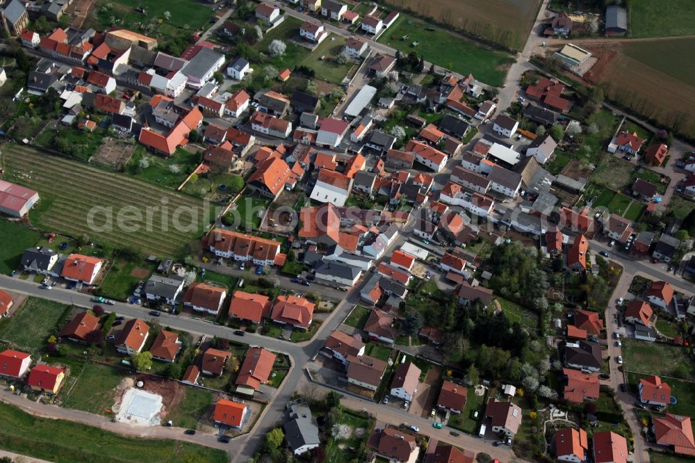 Aerial image Nack - City view of Nack, a locality in the district Alzey-Worms in the state of Rhineland-Palatinate. The village belongs to the municipality of Alzey-Land