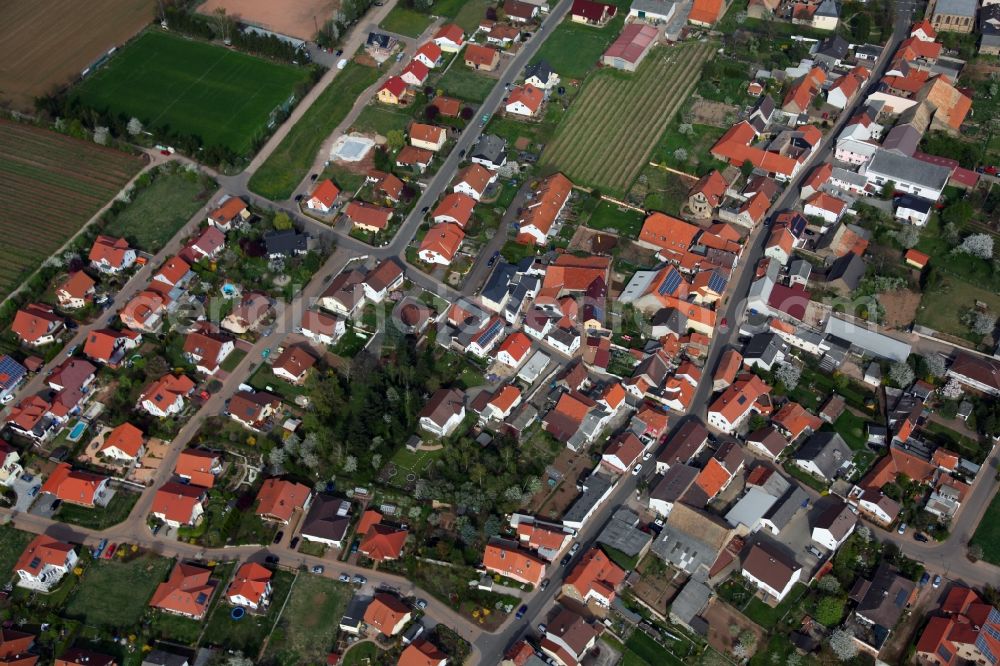 Nack from above - City view of Nack, a locality in the district Alzey-Worms in the state of Rhineland-Palatinate. The village belongs to the municipality of Alzey-Land