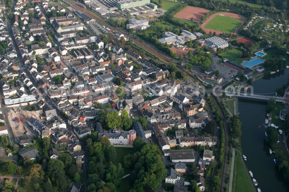 Nassau from above - View of Nassau in the state Rhineland-Palatinate. The town is located in the county district of Rhine-Lahn and is an official spa resort. The town is located on the river Lahn on the holiday route Oranier Strasse