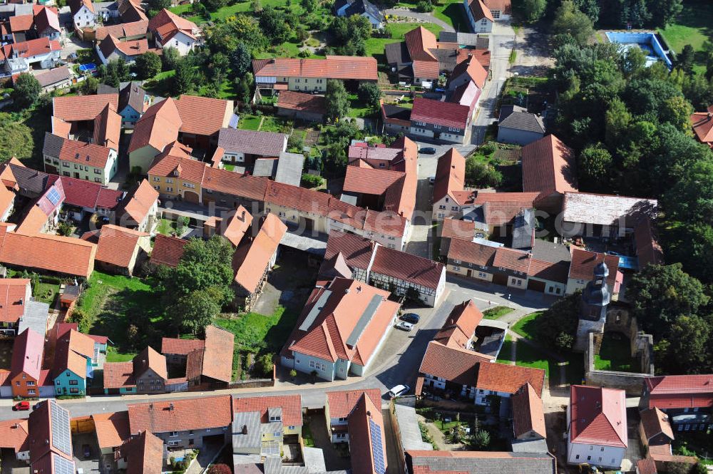 Aerial photograph Neunheilingen - Village resp. small town Neunheilingen with the Ruins of the Church of the Holy Cross in Thuringia