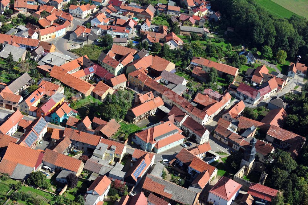 Neunheilingen from above - Village resp. small town Neunheilingen with the Ruins of the Church of the Holy Cross in Thuringia