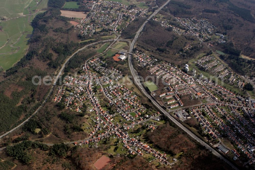 Aerial photograph Neunkirchen - View of Neunkirchen in the state of Saarland. The town is located in the county district of Neunkirchen and is the second-largest town of the state. It is surrounded by hills, forest and fields