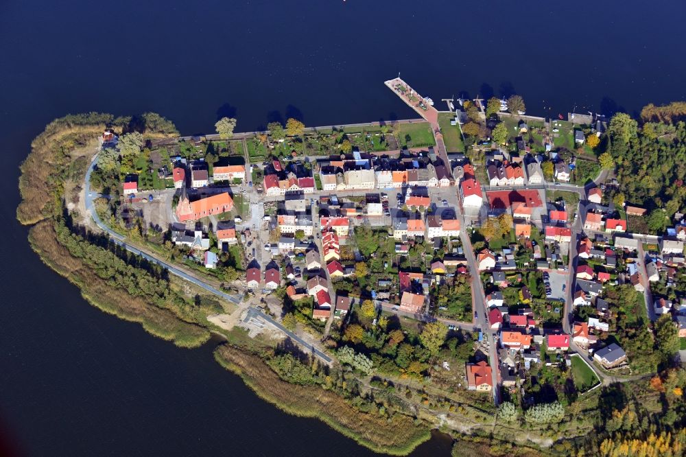 Nowe Warpno from above - Cityscape of Nowe Warpno in the West Pomeranian Voivodeship in Poland. Nowe Warpno is located on an paninsula between Neuwarp Lake and Szczecin Lagoon