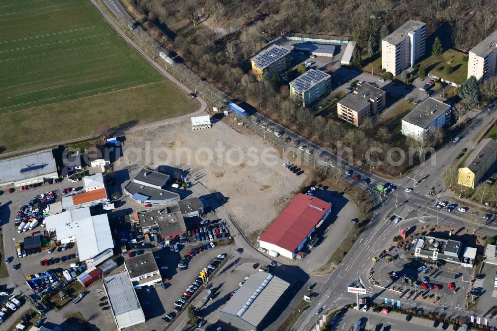 Aerial photograph Bad Säckingen - City entrance at the B 34 and new construction area in the industrial area in Bad Saeckingen in the state Baden-Wurttemberg, Germany