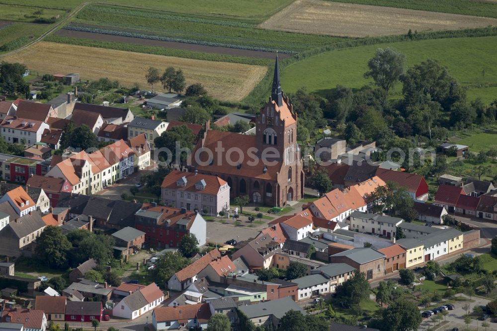 Usedom from the bird's eye view: City view from the town center with the St. Mary's Church, brick church on the market of Usedom in Mecklenburg-Western Pomerania