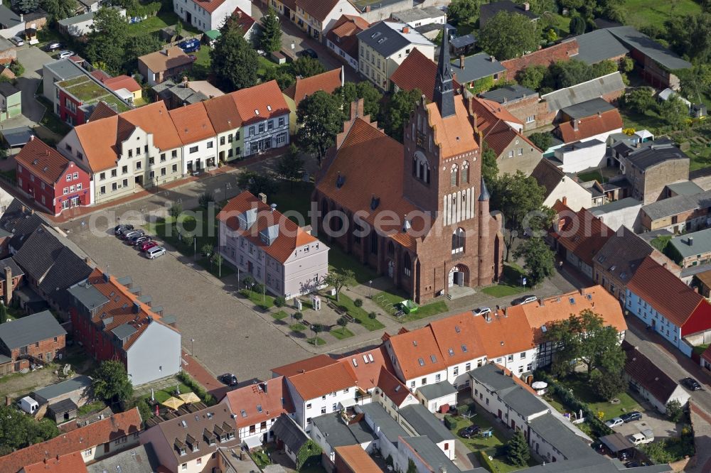 Aerial image Usedom - City view from the town center with the St. Mary's Church, brick church on the market of Usedom in Mecklenburg-Western Pomerania