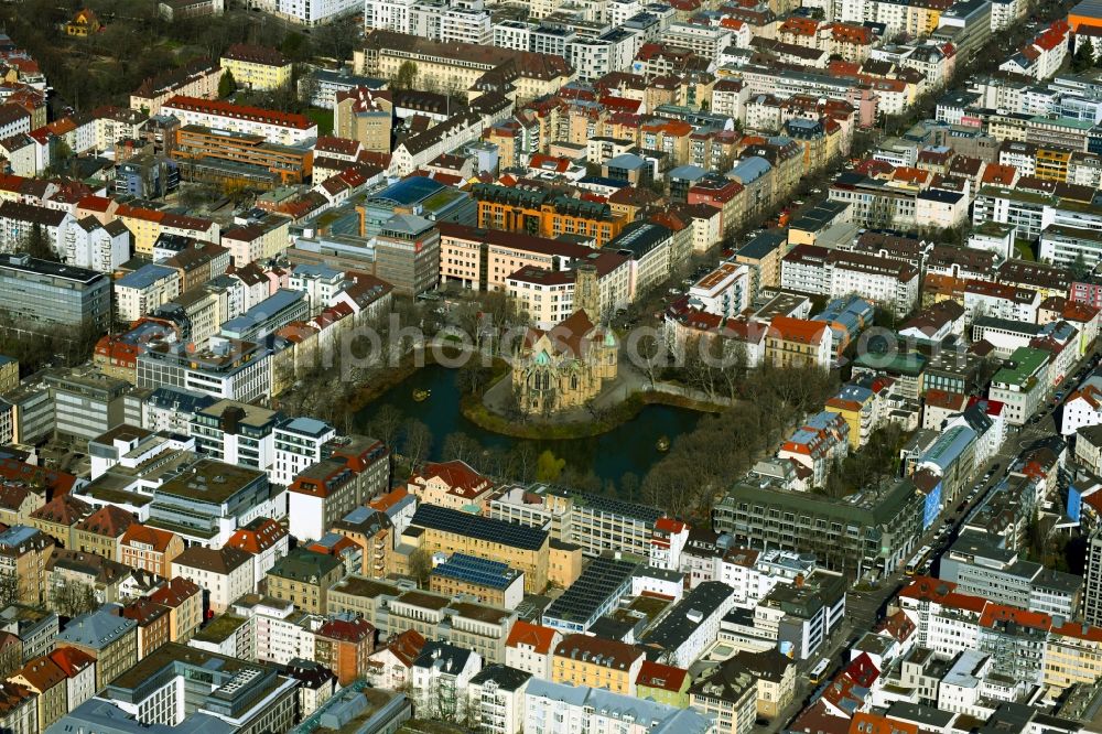 Aerial image Stuttgart - District entlang Johannesstrasse - Feuerseeplatz - Hermannstrasse in the city in the district Feuersee in Stuttgart in the state Baden-Wurttemberg, Germany