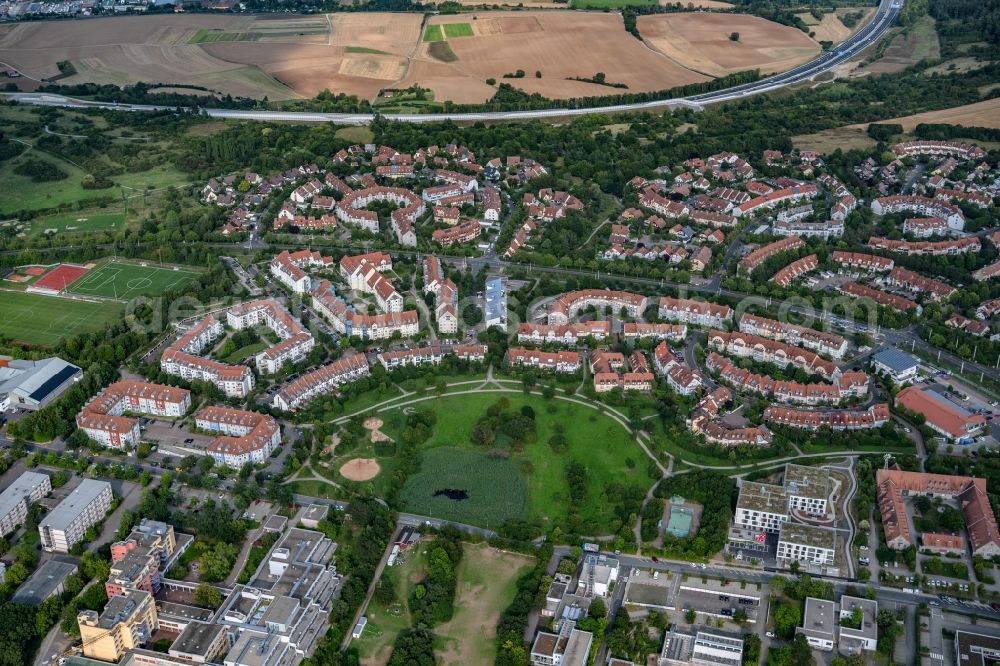 Würzburg from the bird's eye view: District in the city in the district Heuchelhof in Wuerzburg in the state Bavaria, Germany