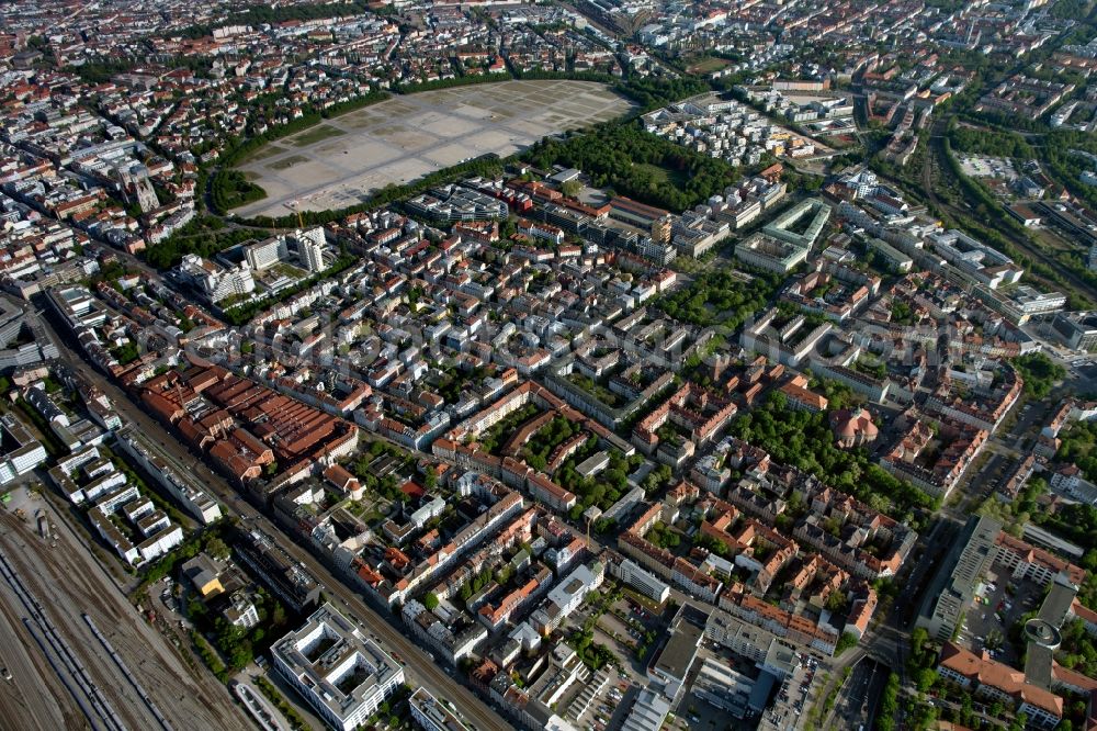 Aerial image München - Partial city view of the district Schwanthalerhoehe with Theresienwiese in the urban area in Munich in the state Bavaria, Germany