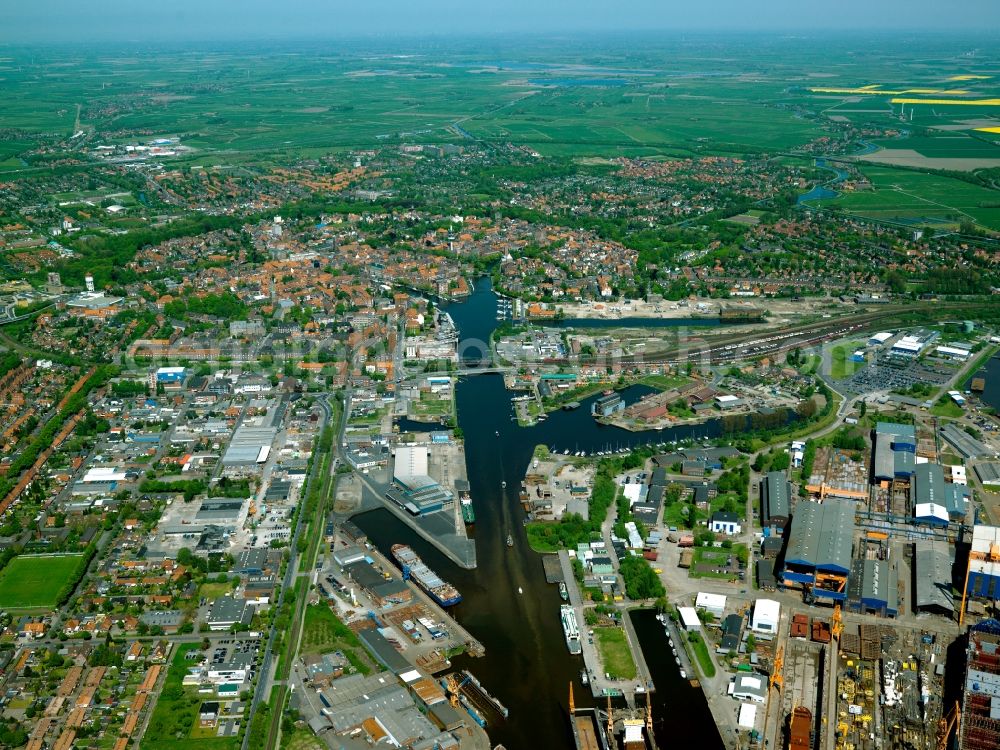 Emden from above - City view from the center of Emden, in the state of Lower Saxony