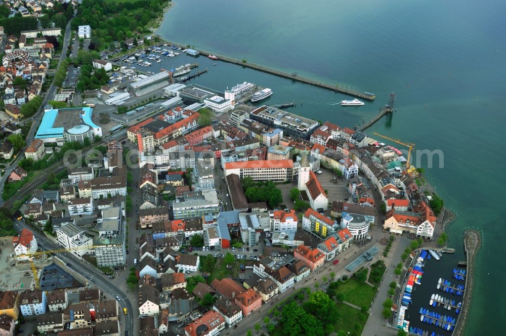 Friedrichshafen from the bird's eye view: Cityscape from the center of Friedrichshafen on the shores of Lake Bodensee in Baden-Wuerttemberg