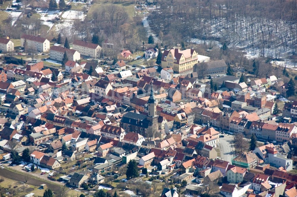 Aerial image Bürgel - City view from the center of the town church of Bürgel in the Saale-Holzland in Thuringia