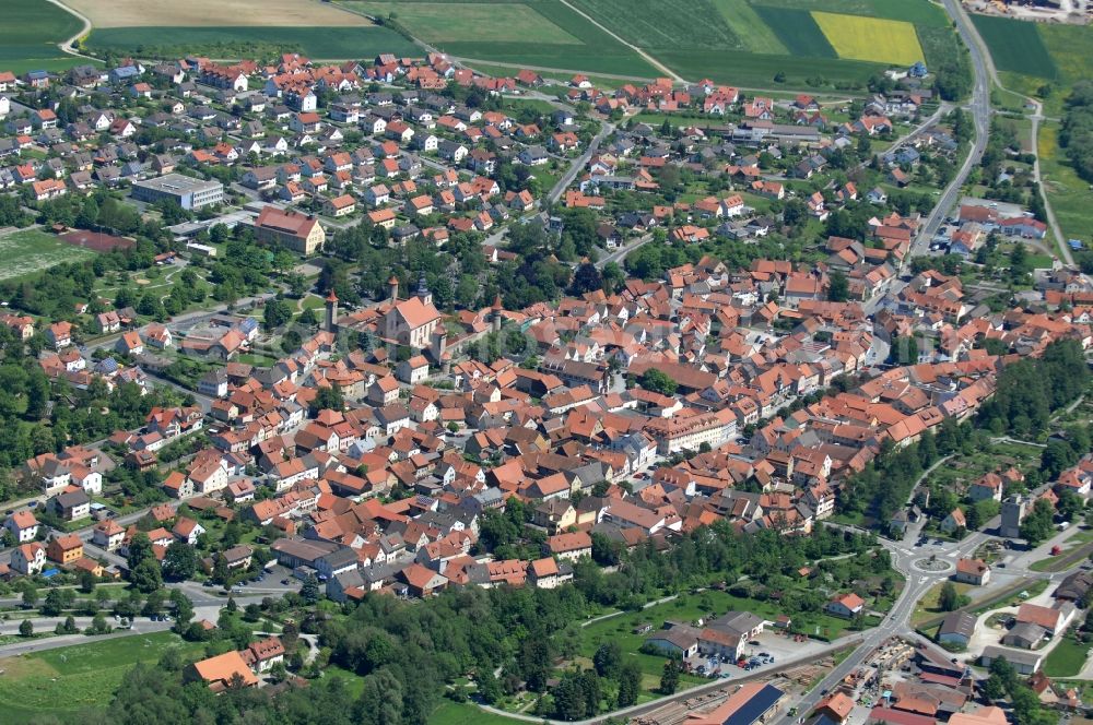 Aerial photograph Ostheim vor der Rhön - Cityscape Ostheim with the church mountain with the St. Michael Chruch in Bavaria