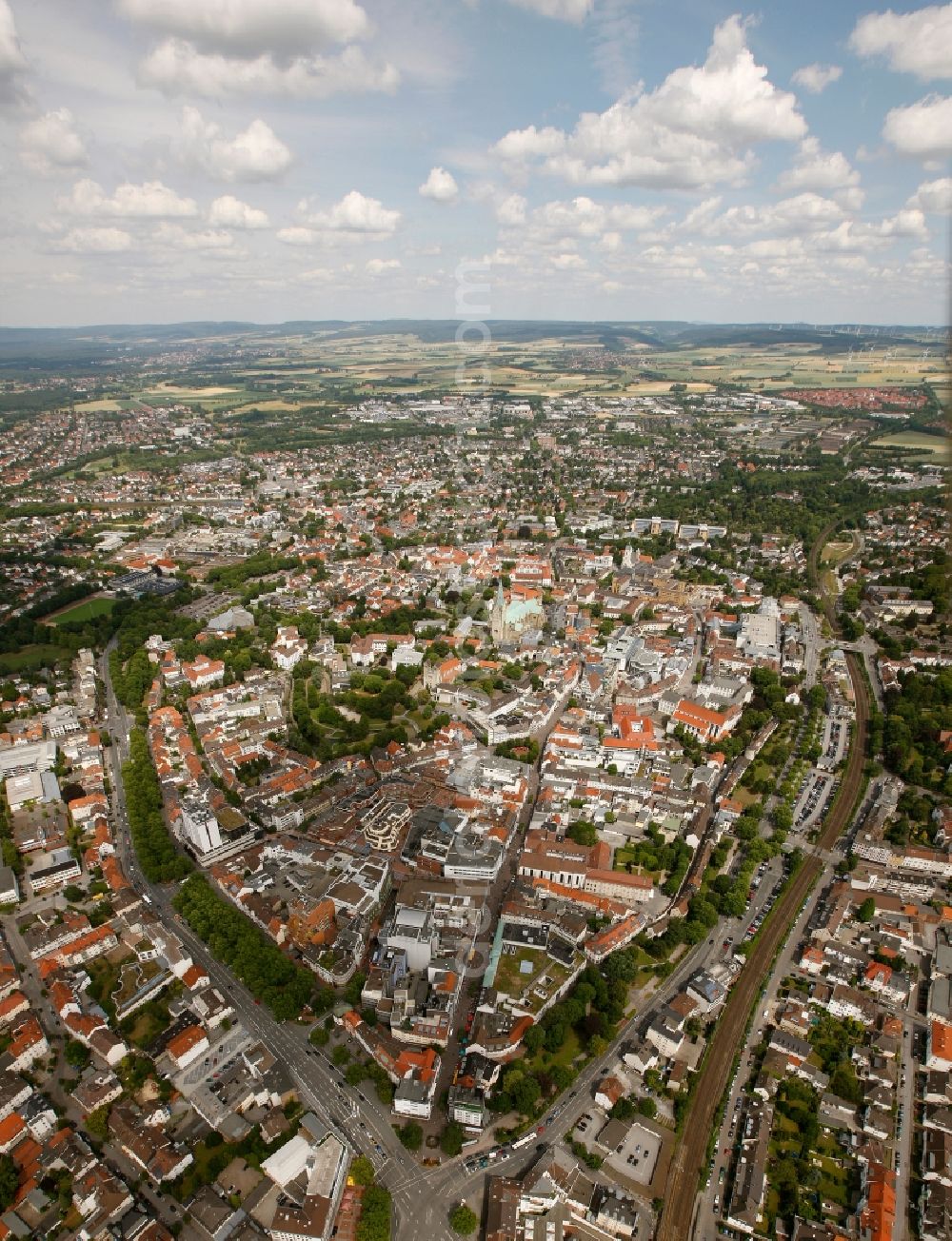 Paderborn from the bird's eye view: City view of Paderborn in the state of North Rhine-Westphalia