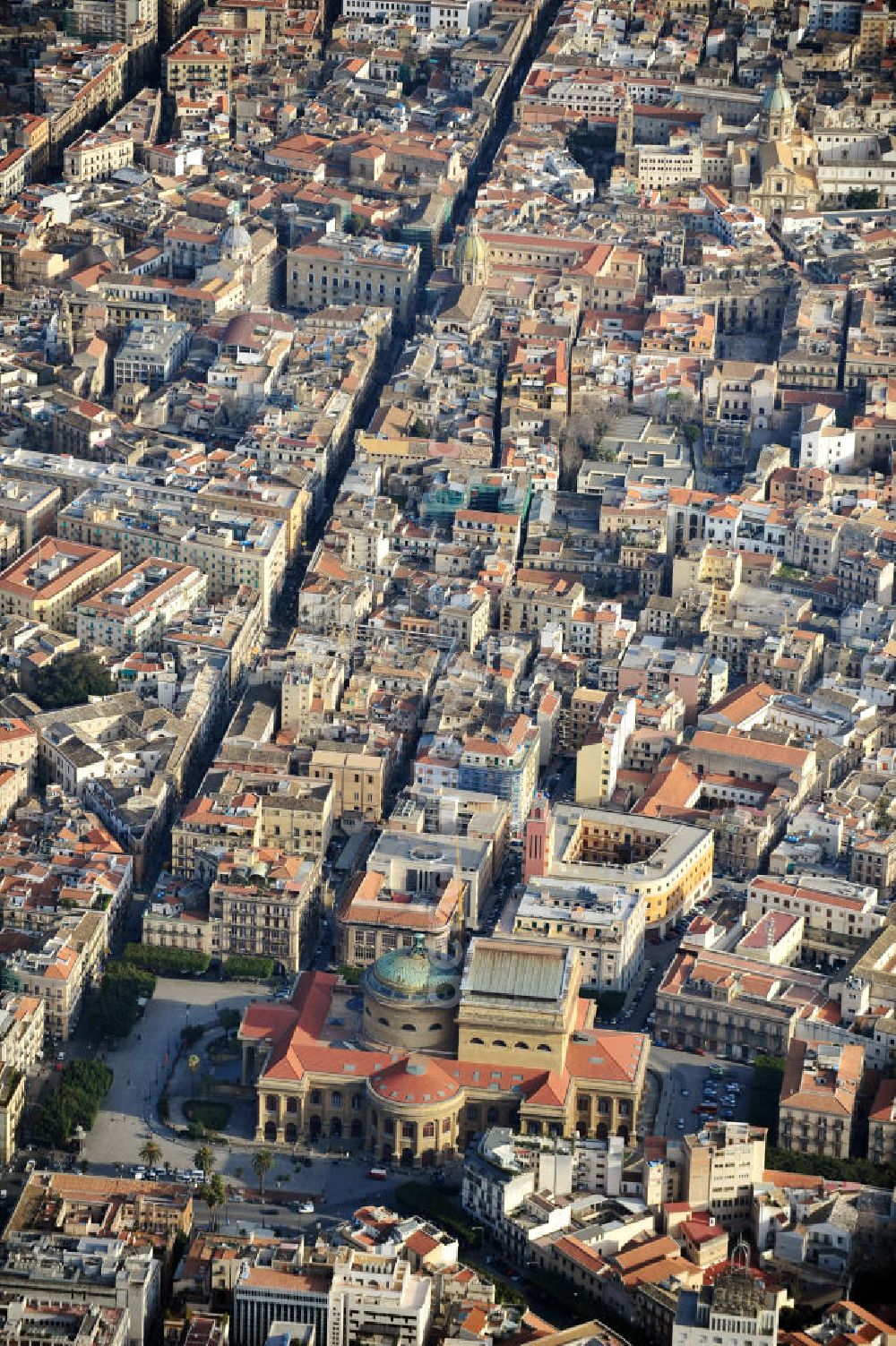 Aerial photograph Palermo Sizilien - View from the opera house Teatro Massimo in the direction of the Royal Palace district with sights in Palermo at Sicily in Italy