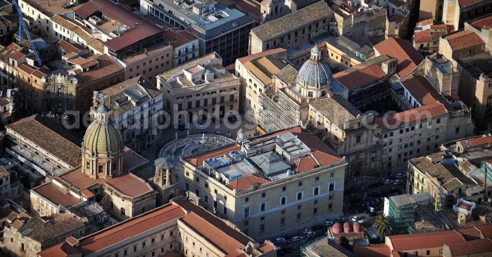 Aerial image Palermo Sizilien - Sights around the fontain at the Pretoria Square in Palermo at Sicily in Italy