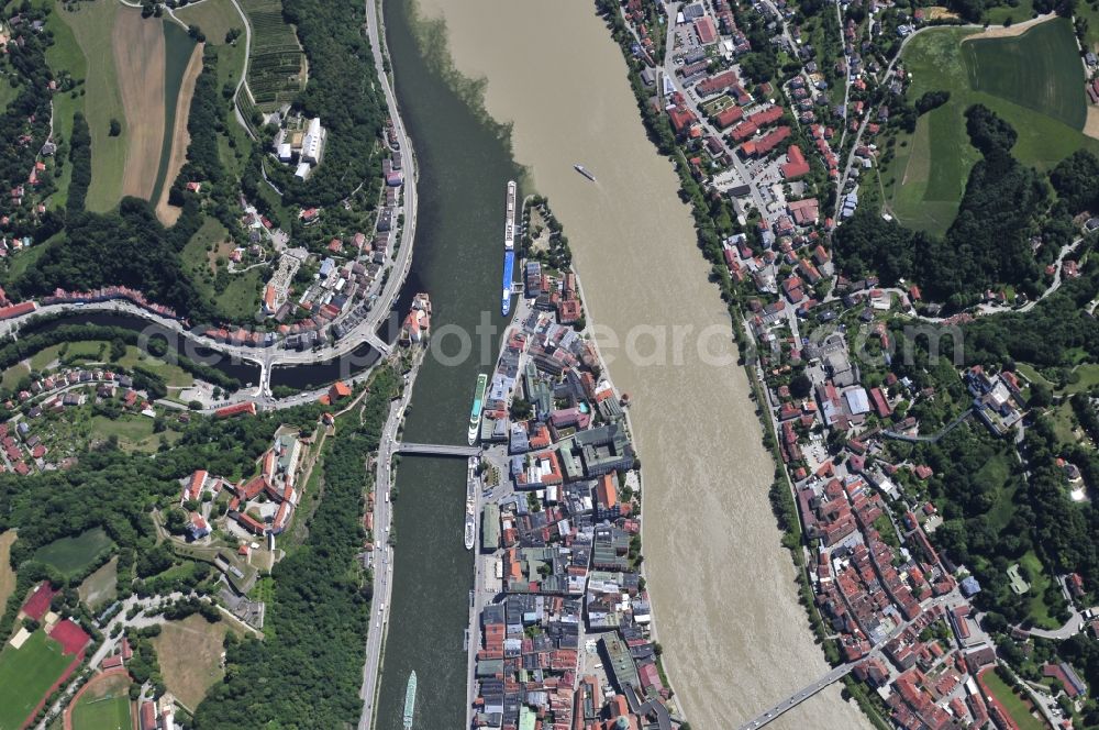 Passau from above - City view of Passau on the banks of the Donau river in Bavaria