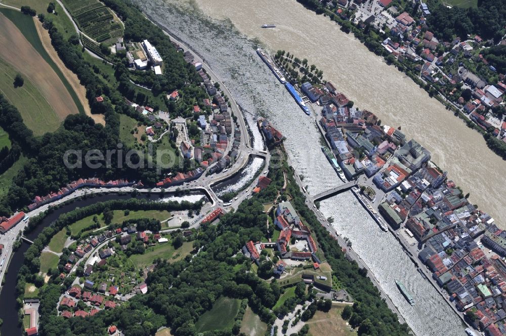 Aerial image Passau - City view of Passau on the banks of the Donau river in Bavaria