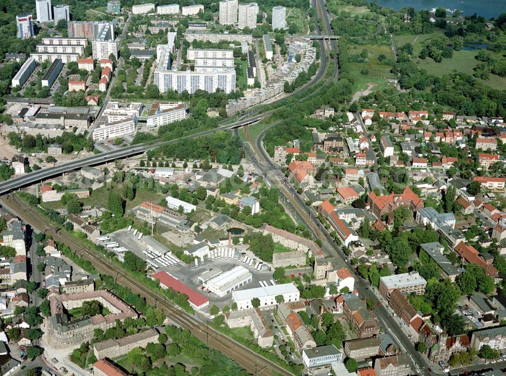 Aerial image Potsdam / BRB - Stadtansicht von Potsdam mit dem Depot der Potsdamer Verkehrsbetriebe in Babelsberg..