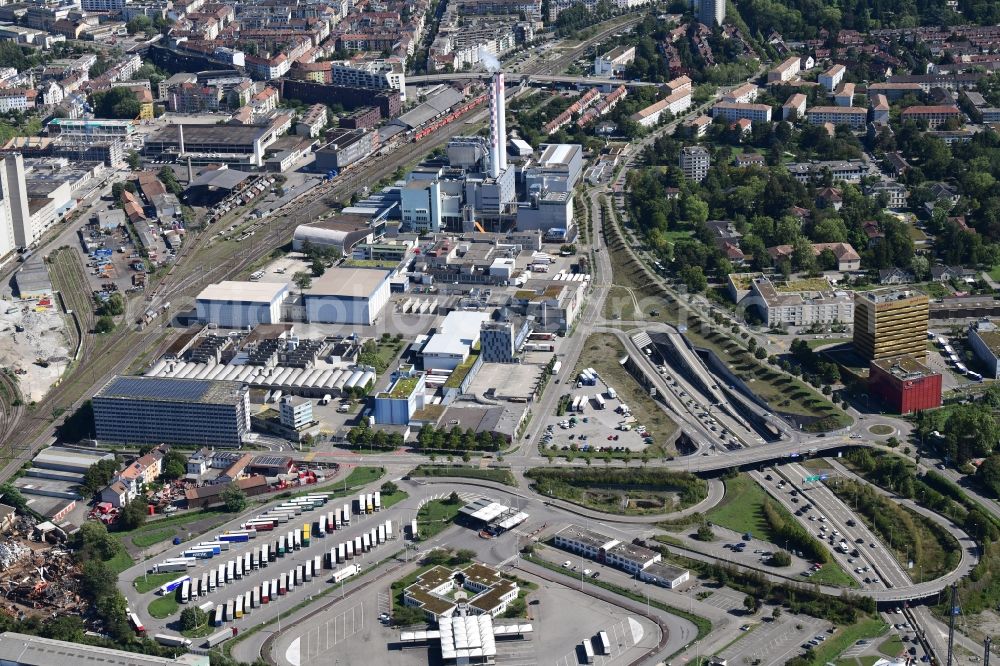 Aerial photograph Basel - District St. Johann with the area of Lysbuechel in the city in Basel, Switzerland