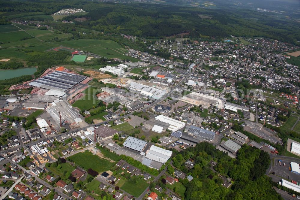 Aerial image Ransbach-Baumbach - View of the city with industrial site in Ransbach-Baumbach in the state of Rhineland-Palatinate