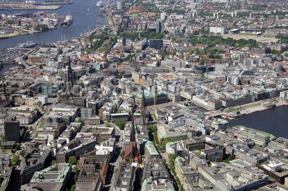 Hamburg from above - Cityscape of downtown Hamburg with City Hall in the center