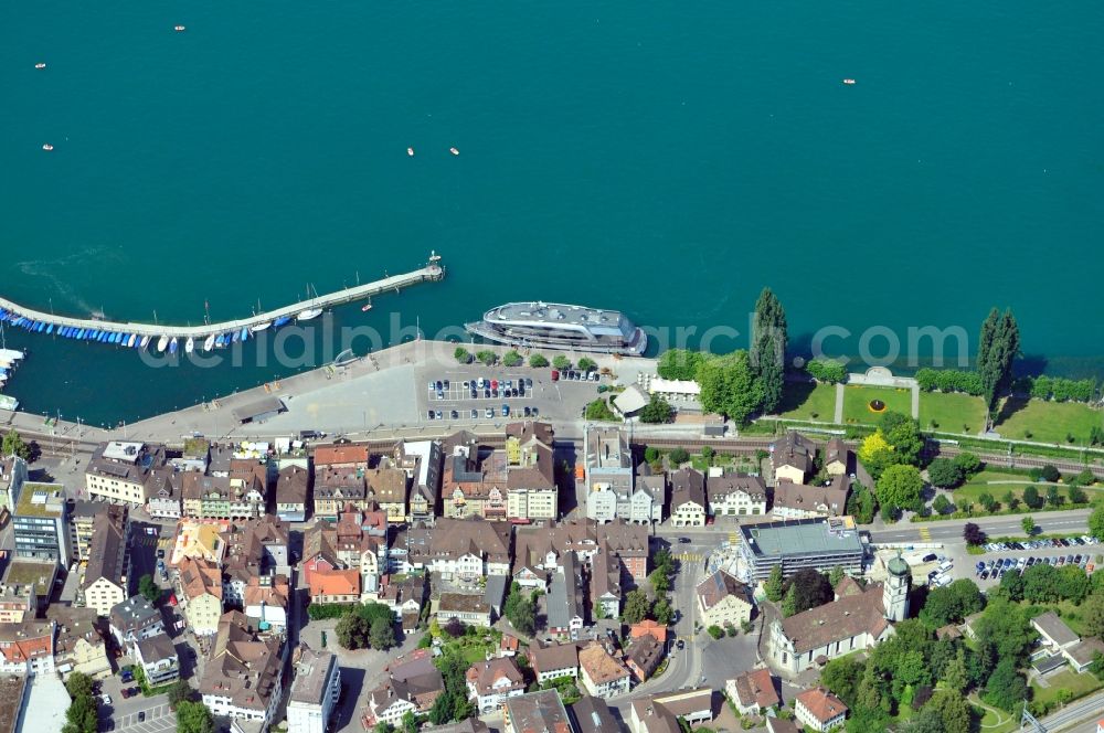 Aerial image Rorschach - Cityscape of Rorschach in the canton of St. Gallen in the Switzerland. You can also see the Schweizerische Bodensee Schiffahrtsgesellschaft ( Swiss Lake Constance Shipping Company )