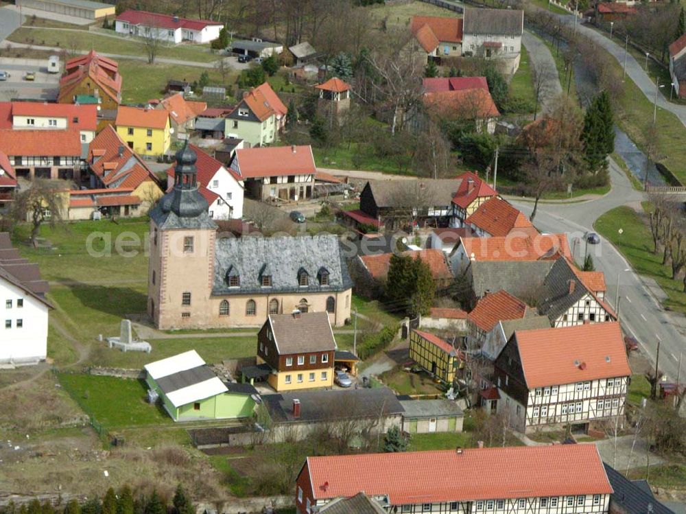 Rottleberode from above - Rottleberode liegt im Landkreis Sangerhausen, an der westlichen Grenze des Landes Sachsen-Anhalt, am Rande des Südharzes, im Tal der Thyra. Der kleine Ort hat 1.813 Einwohner. Die evangelische St. Martinikirche wurde von 1758 bis 1761 als barocke Saalkirche erbaut. Gemeinde Rottleberode, Hüttenhof 1, 06548 Rottleberode, Tel.: 034653 - 2 72, Fax: 034653 - 4 50