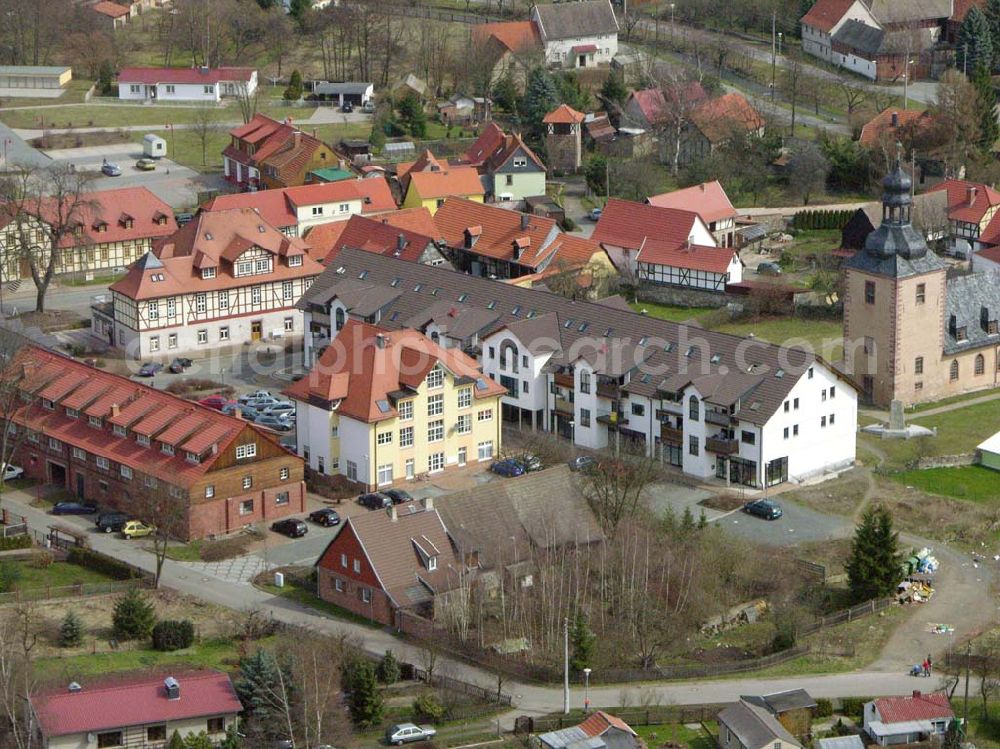 Aerial image Rottleberode - Rottleberode liegt im Landkreis Sangerhausen, an der westlichen Grenze des Landes Sachsen-Anhalt, am Rande des Südharzes, im Tal der Thyra. Der kleine Ort hat 1.813 Einwohner. Gemeinde Rottleberode, Hüttenhof 1, 06548 Rottleberode, Tel.: 034653 - 2 72, Fax: 034653 - 4 50